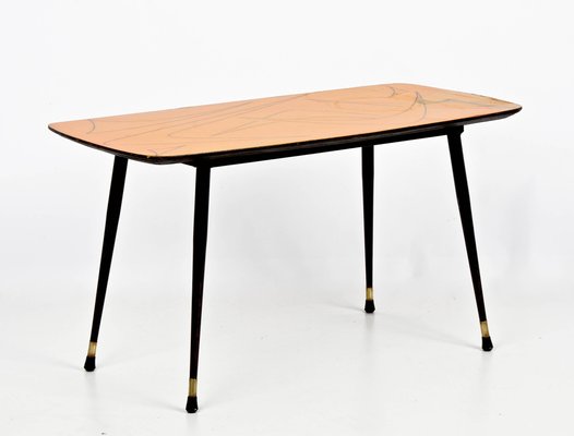 Mid-Century Italian Painted Wood, Brass and Black Metal Coffee Table, 1950s-JDR-1125880