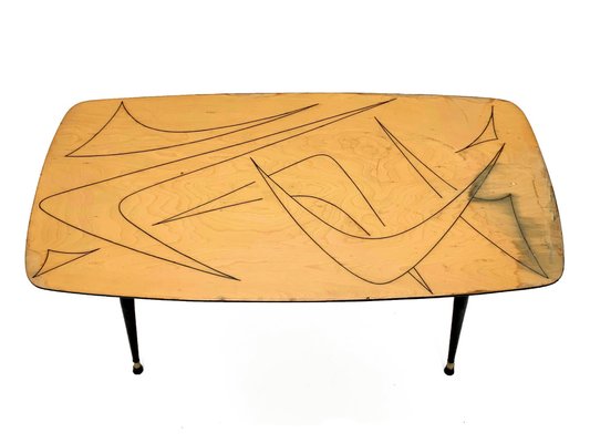 Mid-Century Italian Painted Wood, Brass and Black Metal Coffee Table, 1950s-JDR-1125880