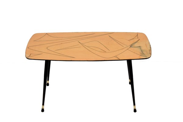 Mid-Century Italian Painted Wood, Brass and Black Metal Coffee Table, 1950s-JDR-1125880