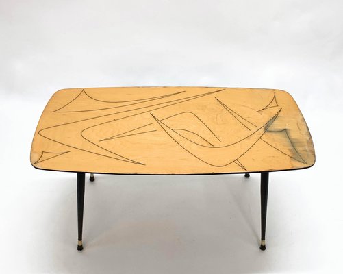 Mid-Century Italian Painted Wood, Brass and Black Metal Coffee Table, 1950s-JDR-1125880