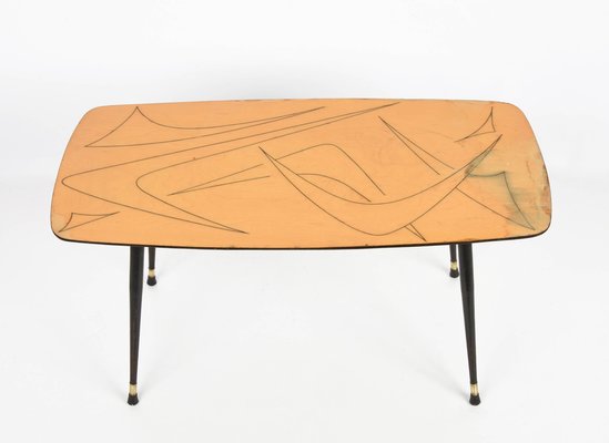 Mid-Century Italian Painted Wood, Brass and Black Metal Coffee Table, 1950s-JDR-1125880