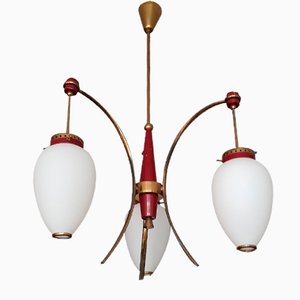 Mid-Century Italian Pendant Lamp with Opaline Glass, 1950s-QDP-988033