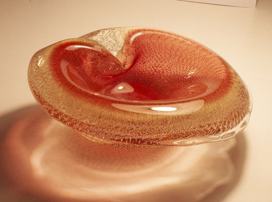 Mid-Century Italian Pink and Gold Sommerso Murano Glass Bowl by Archimede Seguso-KT-1293202