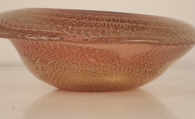 Mid-Century Italian Pink and Gold Sommerso Murano Glass Bowl by Archimede Seguso-KT-1293202