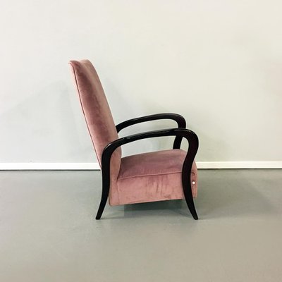 Mid-Century Italian Pink Velvet and Wood Armchair with Curved Armrests, 1950s-GDD-1096559