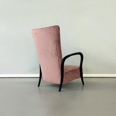 Mid-Century Italian Pink Velvet and Wood Armchair with Curved Armrests, 1950s-GDD-1096559