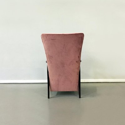 Mid-Century Italian Pink Velvet and Wood Armchair with Curved Armrests, 1950s-GDD-1096559