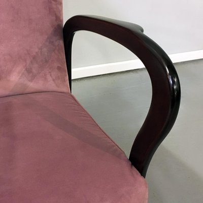 Mid-Century Italian Pink Velvet and Wood Armchair with Curved Armrests, 1950s-GDD-1096559