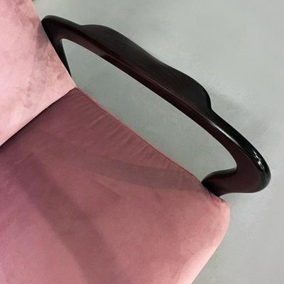 Mid-Century Italian Pink Velvet and Wood Armchair with Curved Armrests, 1950s-GDD-1096559