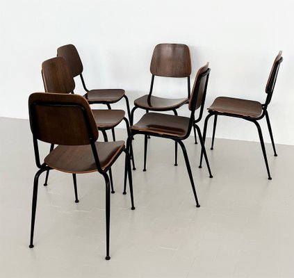 Mid-Century Italian Plywood Nutwood Chairs from Velca Legnano, 1960s, Set of 6-VNE-1373106