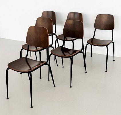 Mid-Century Italian Plywood Nutwood Chairs from Velca Legnano, 1960s, Set of 6-VNE-1373106