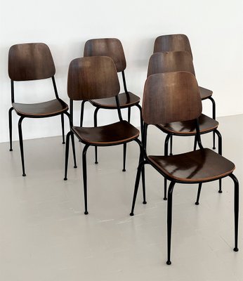 Mid-Century Italian Plywood Nutwood Chairs from Velca Legnano, 1960s, Set of 6-VNE-1373106