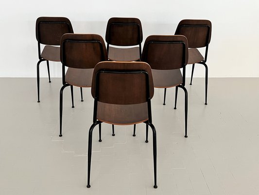 Mid-Century Italian Plywood Nutwood Chairs from Velca Legnano, 1960s, Set of 6-VNE-1373106