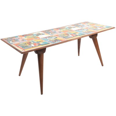 Mid-Century Italian Printed Wood and Plastic Coffee Table Attributed to De Poli, 1950s-JDR-1126156