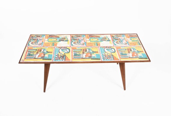 Mid-Century Italian Printed Wood and Plastic Coffee Table Attributed to De Poli, 1950s-JDR-1126156