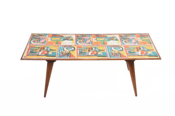 Mid-Century Italian Printed Wood and Plastic Coffee Table Attributed to De Poli, 1950s-JDR-1126156