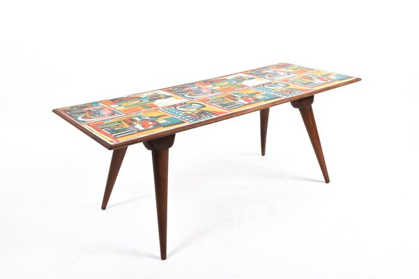 Mid-Century Italian Printed Wood and Plastic Coffee Table Attributed to De Poli, 1950s-JDR-1126156