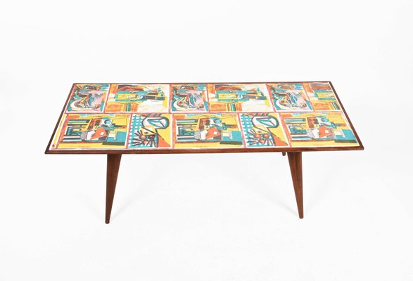 Mid-Century Italian Printed Wood and Plastic Coffee Table Attributed to De Poli, 1950s-JDR-1126156