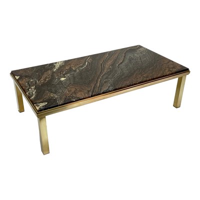 Mid-Century Italian Quartzite Marble & Brass Coffee Table, 1970s-JDR-1214735