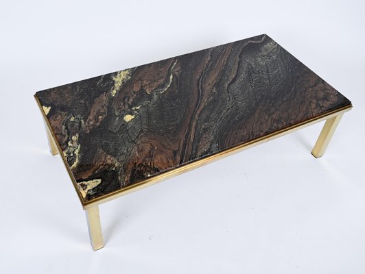 Mid-Century Italian Quartzite Marble & Brass Coffee Table, 1970s-JDR-1214735