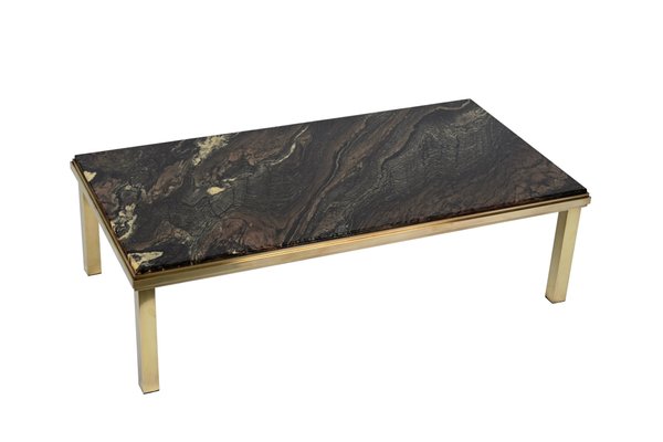 Mid-Century Italian Quartzite Marble & Brass Coffee Table, 1970s-JDR-1214735