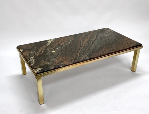 Mid-Century Italian Quartzite Marble & Brass Coffee Table, 1970s-JDR-1214735