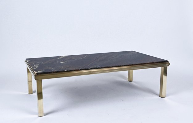 Mid-Century Italian Quartzite Marble & Brass Coffee Table, 1970s-JDR-1214735