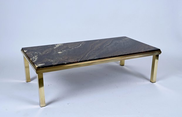 Mid-Century Italian Quartzite Marble & Brass Coffee Table, 1970s-JDR-1214735