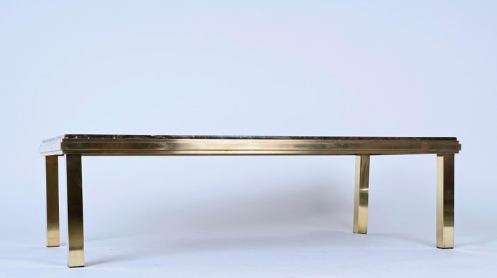 Mid-Century Italian Quartzite Marble & Brass Coffee Table, 1970s-JDR-1214735