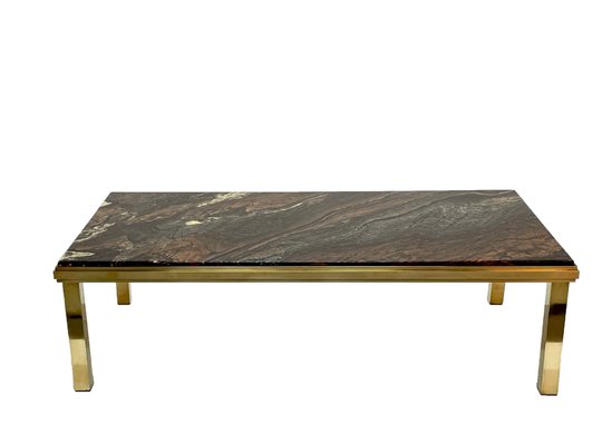 Mid-Century Italian Quartzite Marble & Brass Coffee Table, 1970s-JDR-1214735