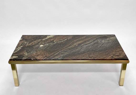 Mid-Century Italian Quartzite Marble & Brass Coffee Table, 1970s-JDR-1214735