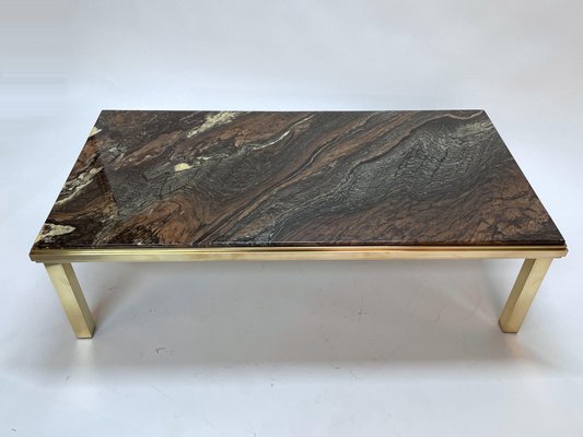 Mid-Century Italian Quartzite Marble & Brass Coffee Table, 1970s-JDR-1214735