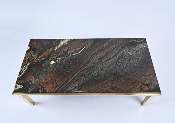 Mid-Century Italian Quartzite Marble & Brass Coffee Table, 1970s-JDR-1214735