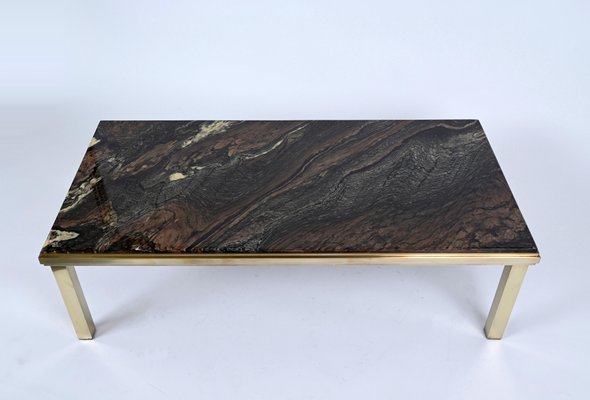 Mid-Century Italian Quartzite Marble & Brass Coffee Table, 1970s-JDR-1214735