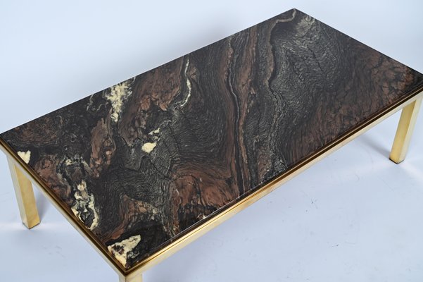 Mid-Century Italian Quartzite Marble & Brass Coffee Table, 1970s-JDR-1214735