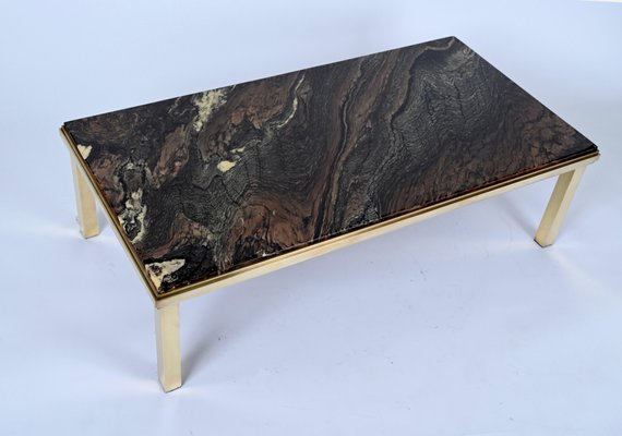 Mid-Century Italian Quartzite Marble & Brass Coffee Table, 1970s-JDR-1214735