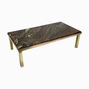 Mid-Century Italian Quartzite Marble & Brass Coffee Table, 1970s-JDR-1214735