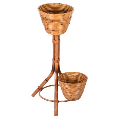 Mid-Century Italian Rattan and Bamboo Flower Stand Plant Holder, 1960s-JDR-1794023