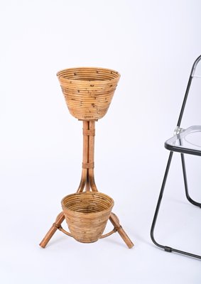 Mid-Century Italian Rattan and Bamboo Flower Stand Plant Holder, 1960s-JDR-1794023