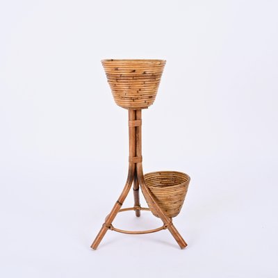 Mid-Century Italian Rattan and Bamboo Flower Stand Plant Holder, 1960s-JDR-1794023