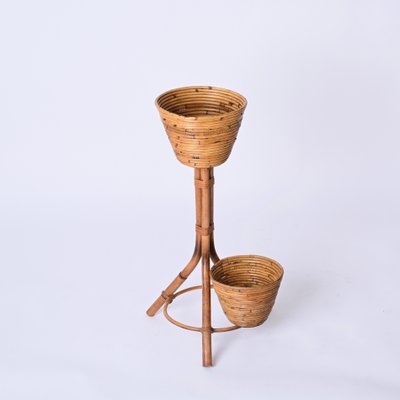 Mid-Century Italian Rattan and Bamboo Flower Stand Plant Holder, 1960s-JDR-1794023