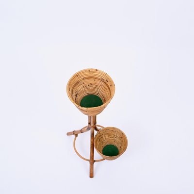 Mid-Century Italian Rattan and Bamboo Flower Stand Plant Holder, 1960s-JDR-1794023