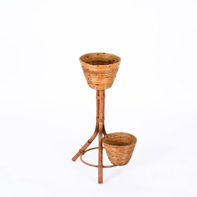 Mid-Century Italian Rattan and Bamboo Flower Stand Plant Holder, 1960s-JDR-1794023