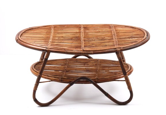 Mid-Century Italian Rattan and Bamboo Oval Coffee Table, 1950s-JDR-1125611