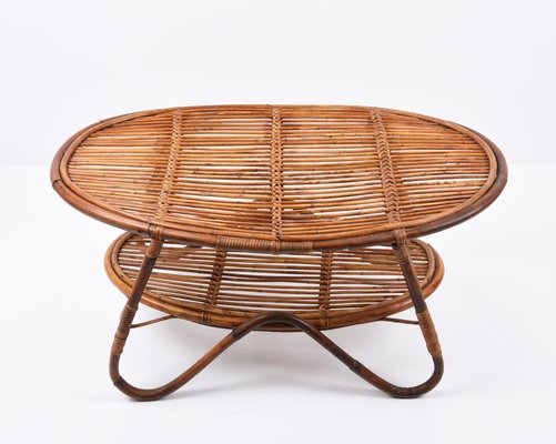 Mid-Century Italian Rattan and Bamboo Oval Coffee Table, 1950s-JDR-1125611