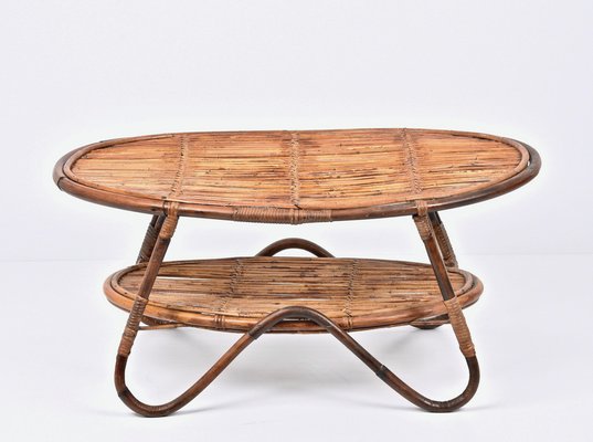 Mid-Century Italian Rattan and Bamboo Oval Coffee Table, 1950s-JDR-1125611