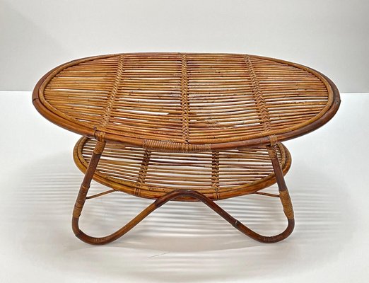 Mid-Century Italian Rattan and Bamboo Oval Coffee Table, 1950s-JDR-1125611