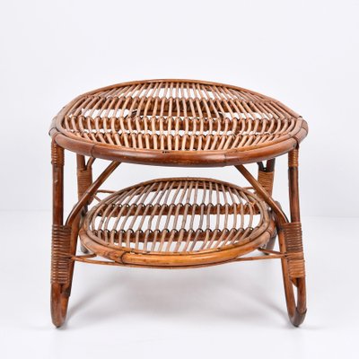 Mid-Century Italian Rattan and Bamboo Oval Coffee Table, 1950s-JDR-1125611