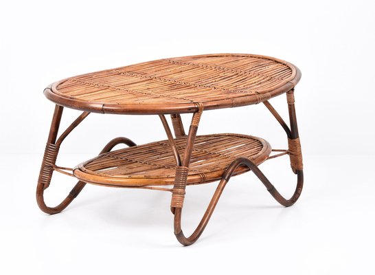 Mid-Century Italian Rattan and Bamboo Oval Coffee Table, 1950s-JDR-1125611