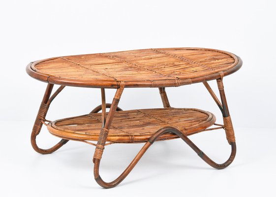 Mid-Century Italian Rattan and Bamboo Oval Coffee Table, 1950s-JDR-1125611